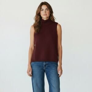 LOFT Funnel Neck Sleeveless Sweater NWT Women's Sz S Red Raisin Business Knit